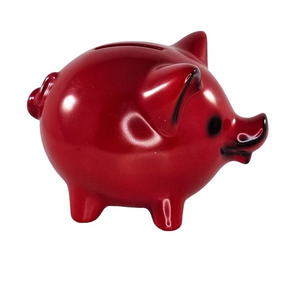 Vintage Goebel Piggy Bank Red West Germany *Missing Key* - Picture 2 of 10